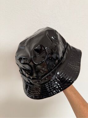MONOPRIX black patent glossy bucket hat